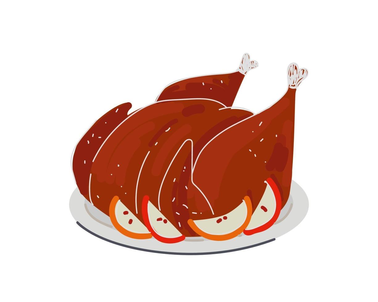 maträtt utsökt grillat kokt fjäderfä. på tallrik kalkon eller kycklingkött vektor