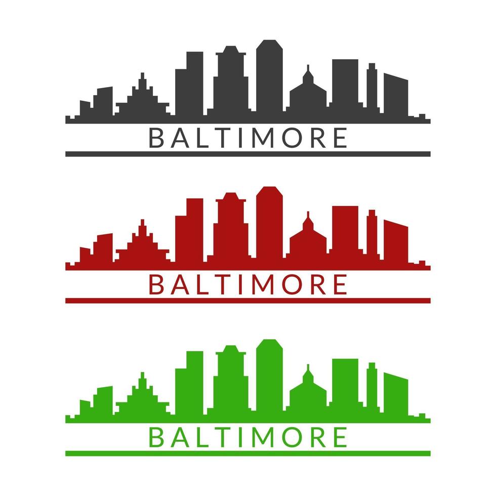 Baltimore skyline illustrerad på en vit bakgrund vektor