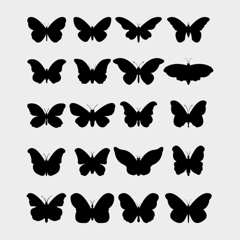 uppsättning fjärilar illustrerade på vit bakgrund vektor