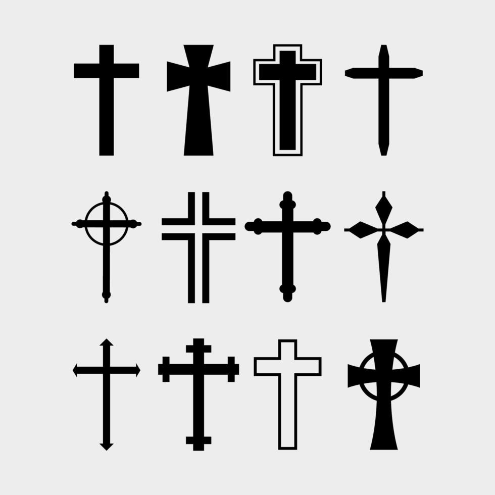 Satz religiöser Kreuze auf weißem Hintergrund vektor