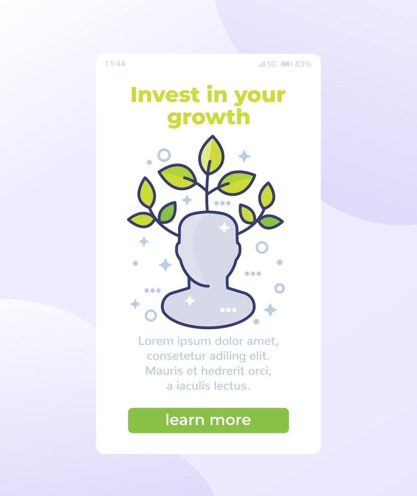 investera i personlig tillväxt mobilapp ui design vektor