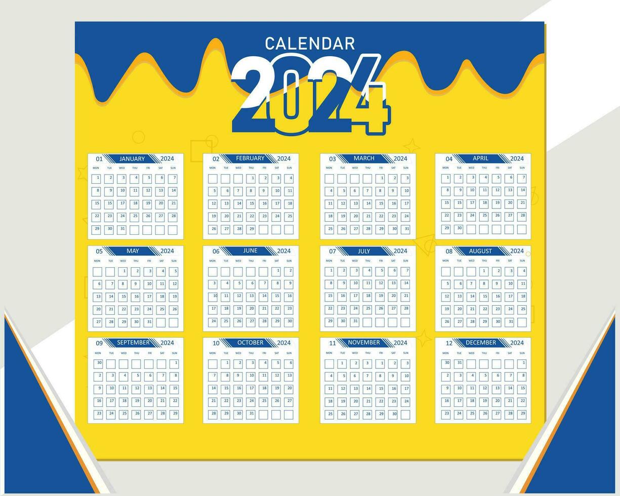 fri vektor blå 2024 årlig planerare kalender mall schema evenemang eller uppgifter .