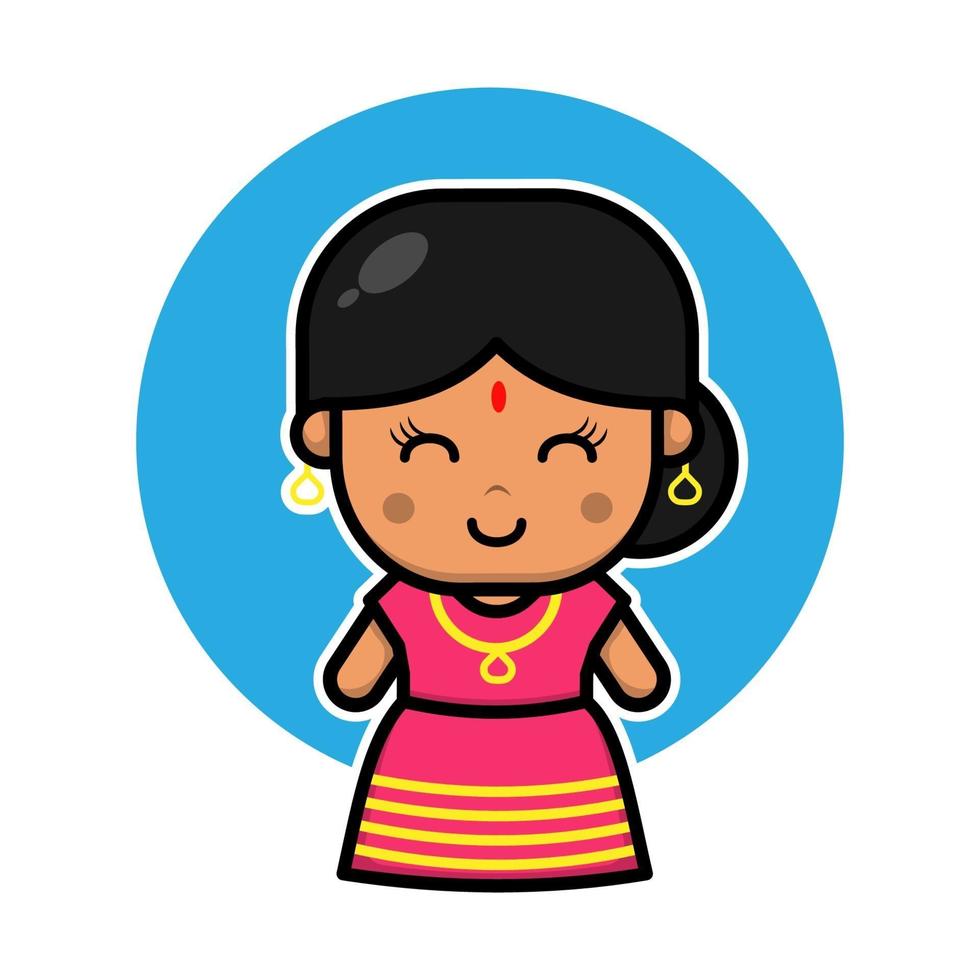 süße indische Mädchen-Cartoon-Figur vektor