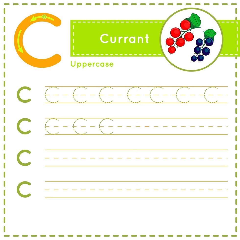 Kinderalphabet Tracing Übungsblatt für Kinder Buchstaben c vektor