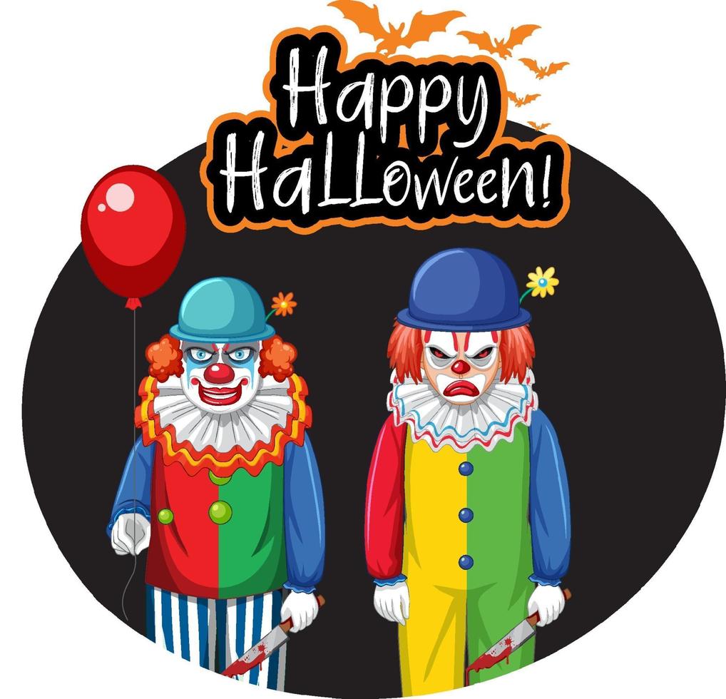 Happy Halloween Abzeichen mit zwei gruseligen Clowns vektor