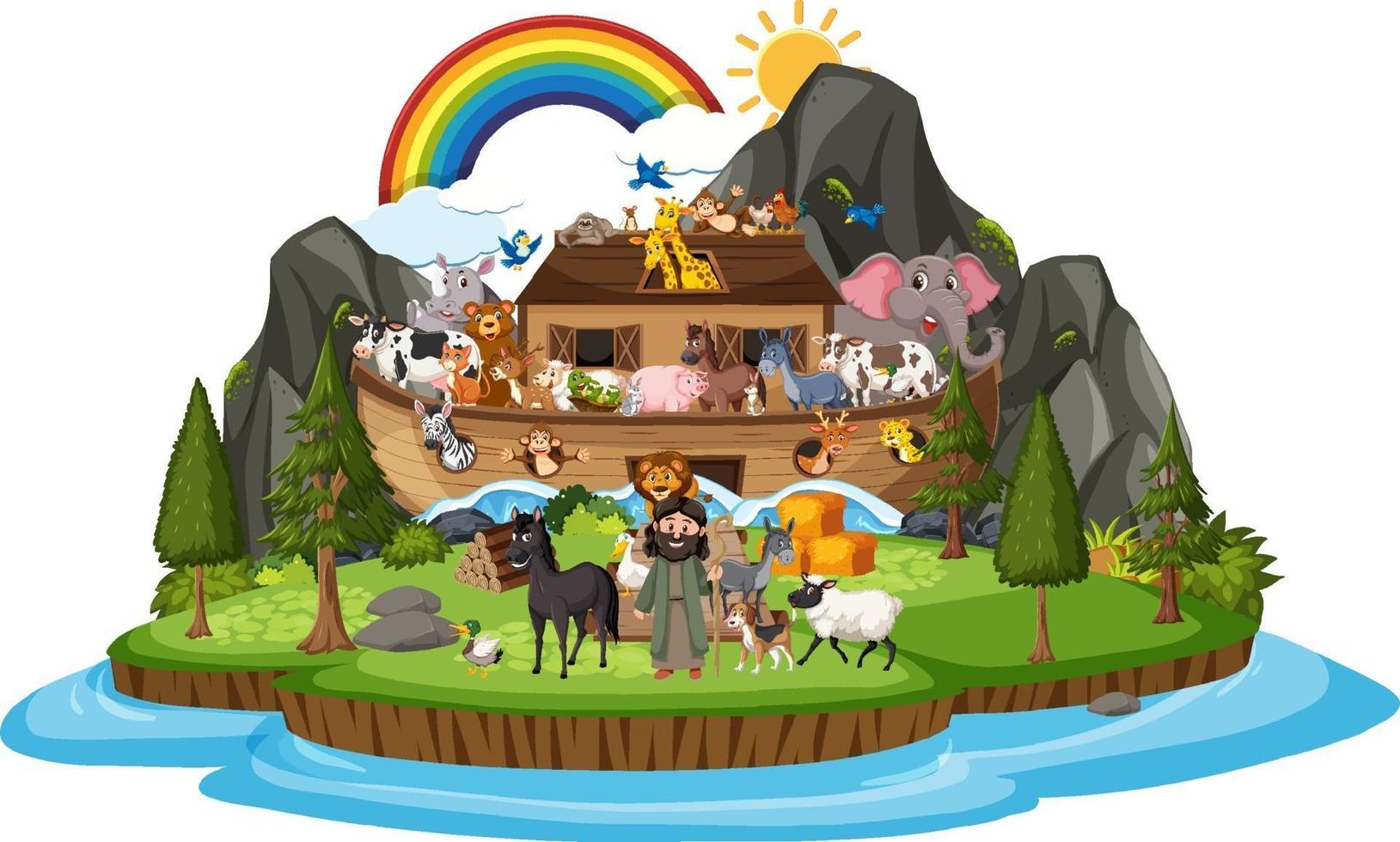 Arche Noah mit Tieren auf weißem Hintergrund vektor