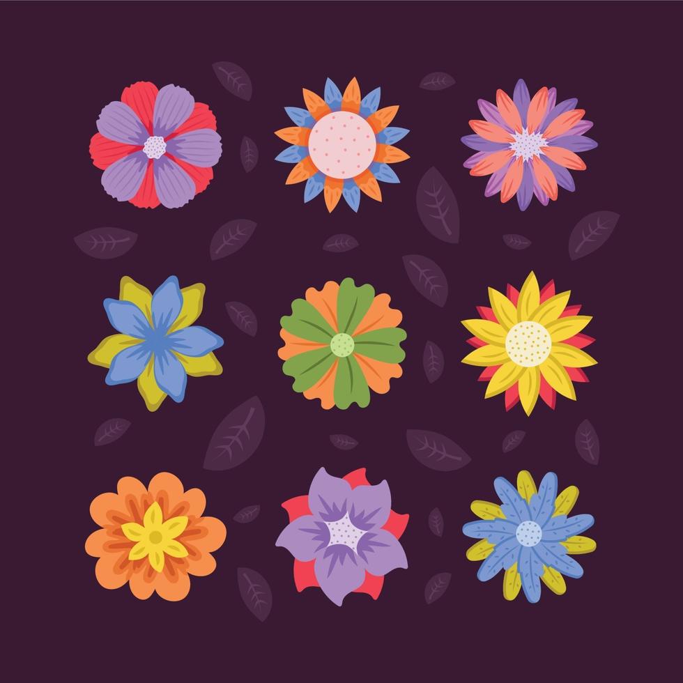bunte Blumen-Icon-Vorlagen-Set vektor