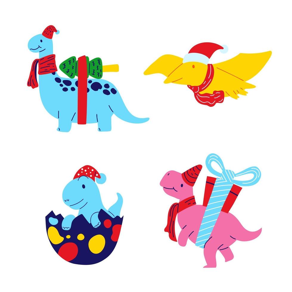 jul dinosaurie platt design set. illustration vektor. vektor