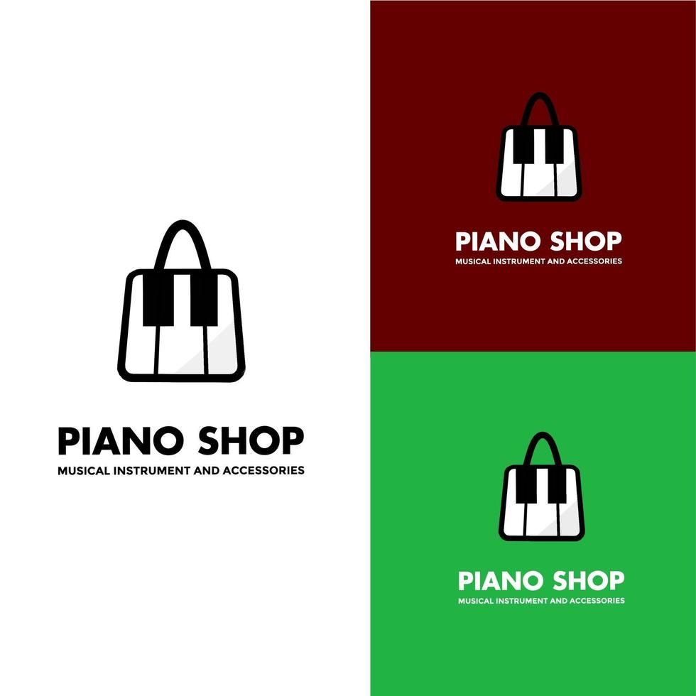 Klavierladen-Logo-Vorlagensymbol, Klavier mit Taschenlogo-Designkonzept vektor