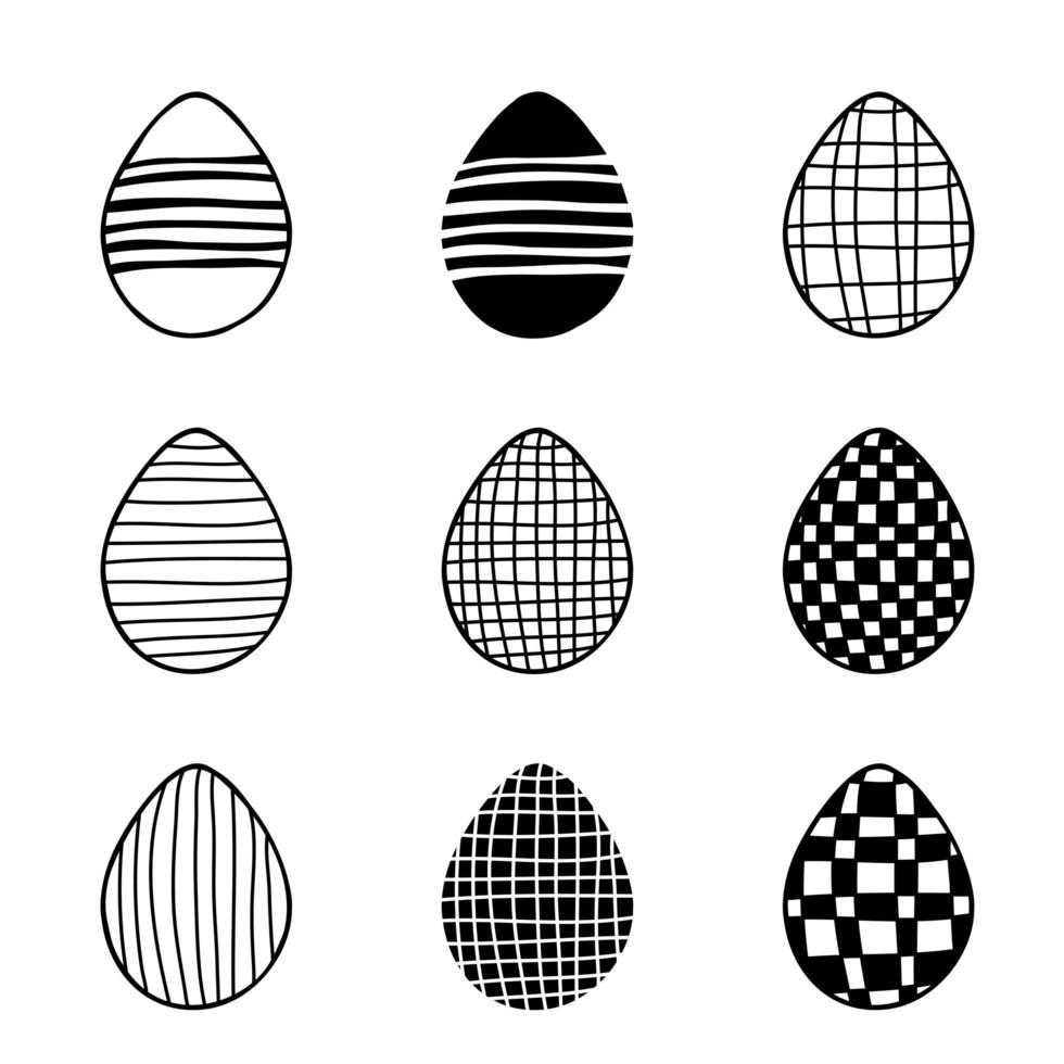 Ostern-Set von Doodle-Eier-Illustrationen isoliert auf weißem Hintergrund. vektor