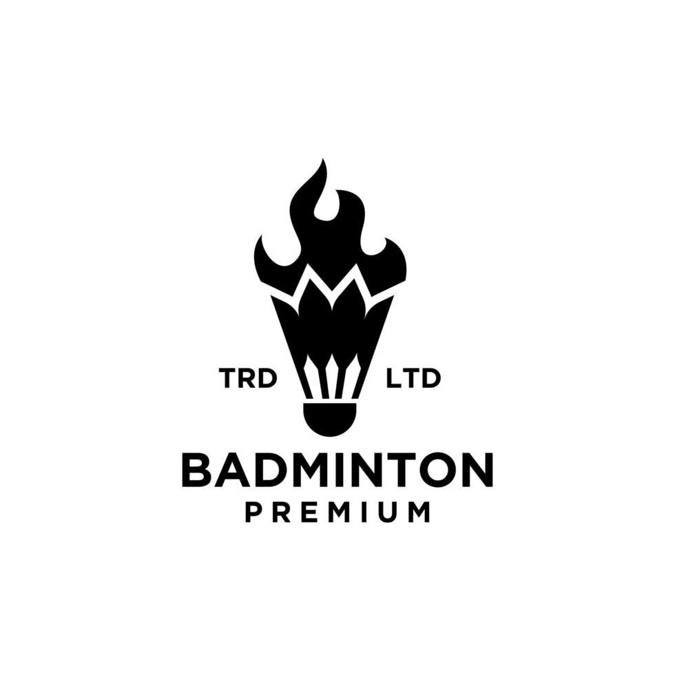 Premium-Federball auf Feuer-Vektor-Symbol-Logo-Design für Badminton vektor