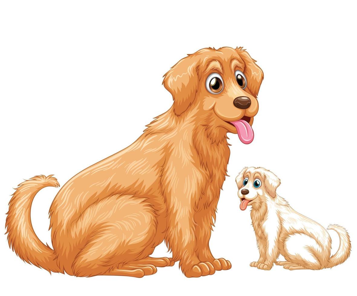 Der Hund einer Mutter sitzt mit ihrem Baby. eine süße Hundevektorillustration. vektor