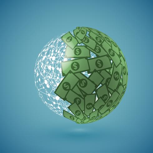 Grön jordklot gjord av pengar, vektor illustration