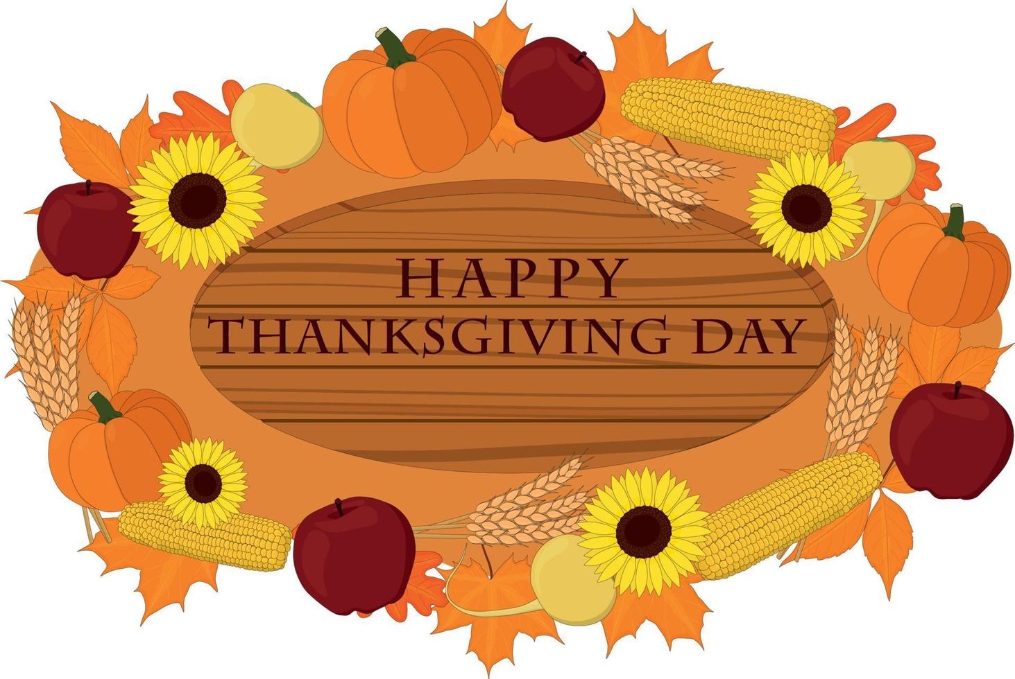 Happy Thanksgiving Day Holzschild mit Gemüse dekoriert vektor