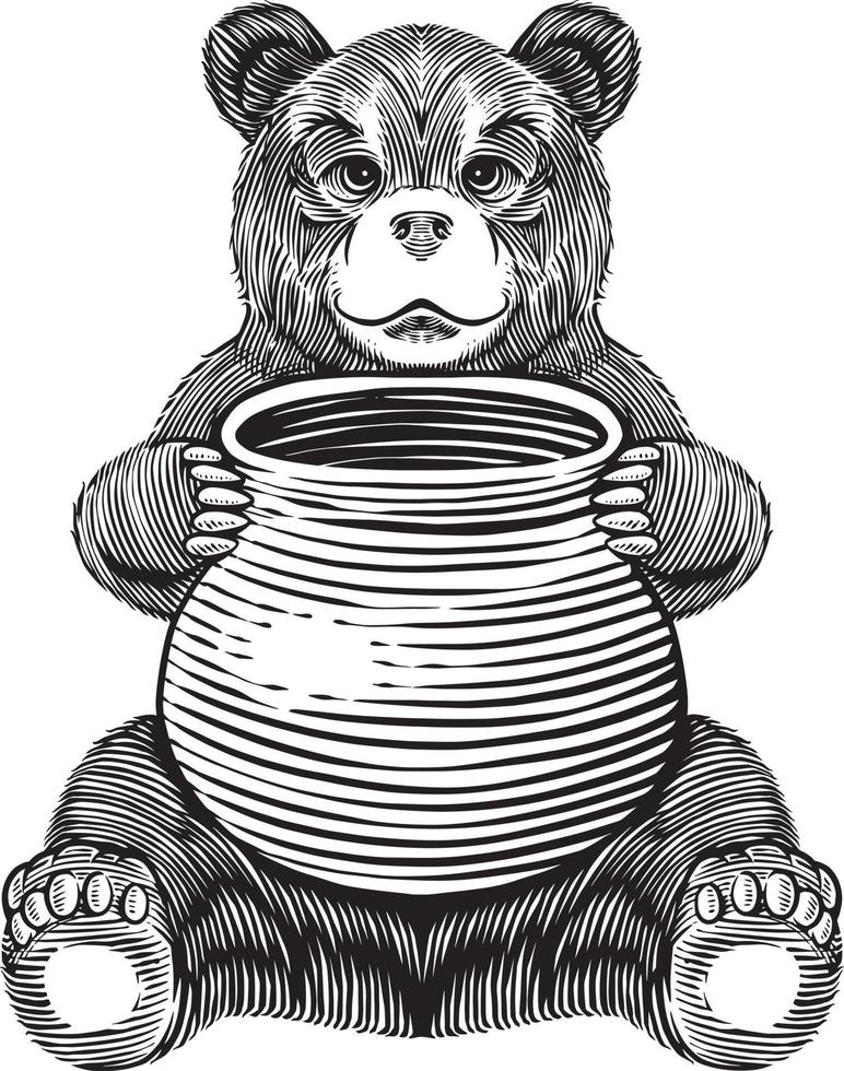 Bär hält Honigglas Gravur Illustration vektor