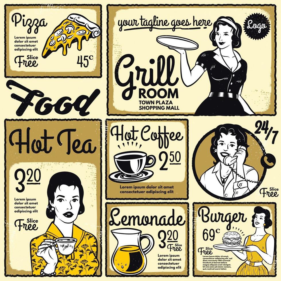 vintage design meny restaurang eller diner mall vektor
