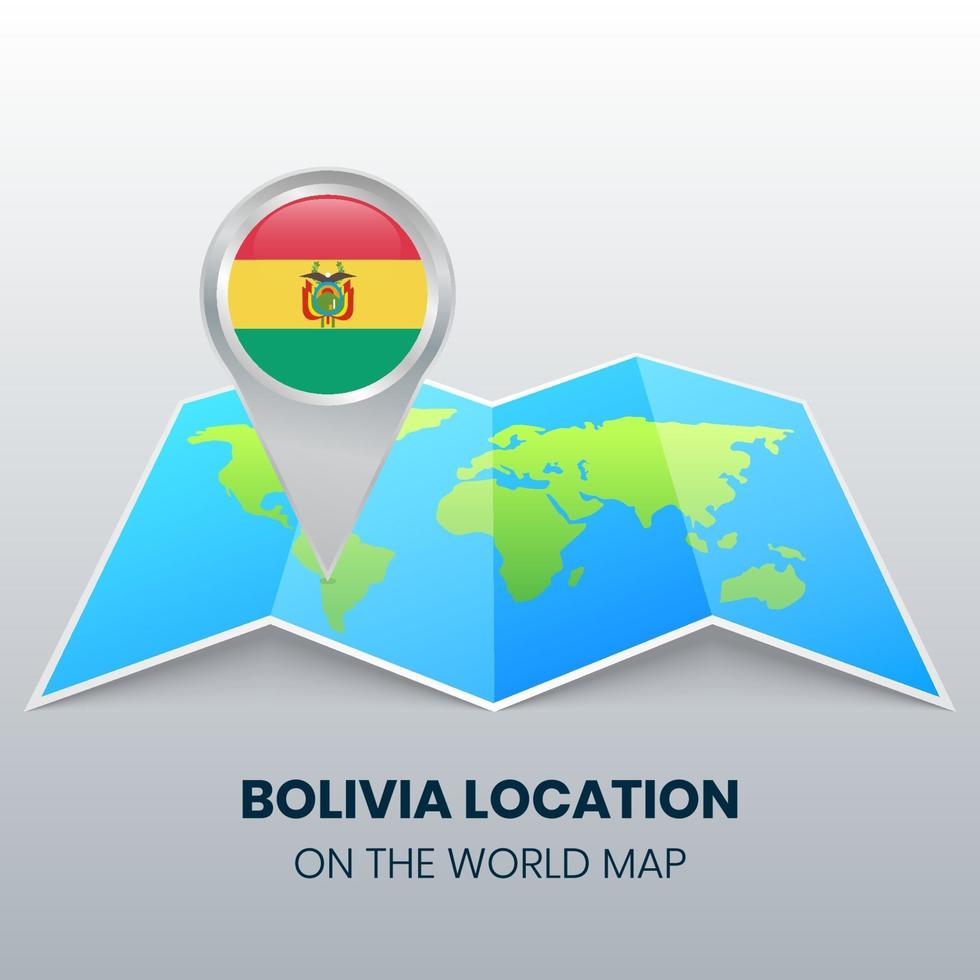 Standortsymbol von Bolivien auf der Weltkarte, runde Stiftsymbol von Bolivien vektor