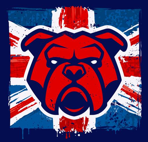 Bulldogge-Maskottchen auf Grunge britischer Flagge vektor