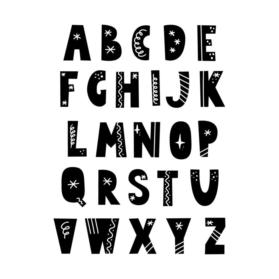 Alphabet im skandinavischen Stil mit Weihnachtselementen. vektor