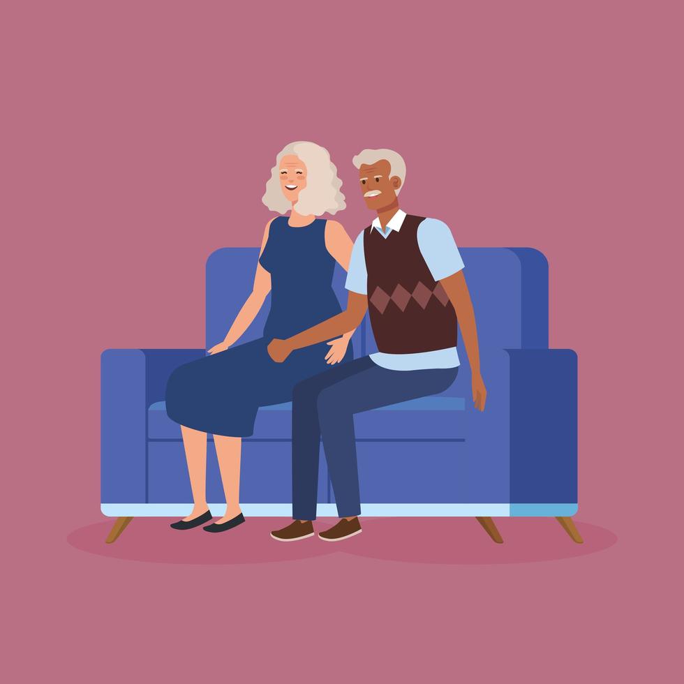 Großelternpaar sitzt im Sofa-Avatar-Charakter vektor