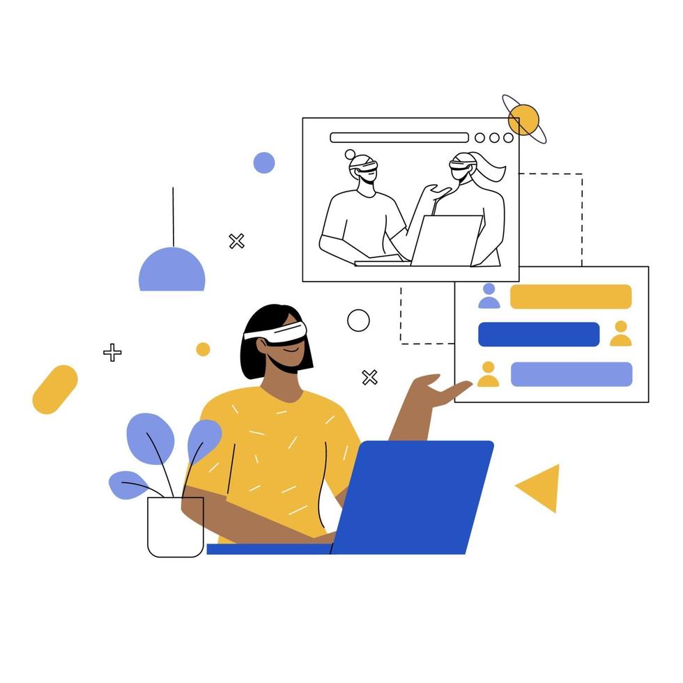 Treffen mit vr flacher Illustration vektor