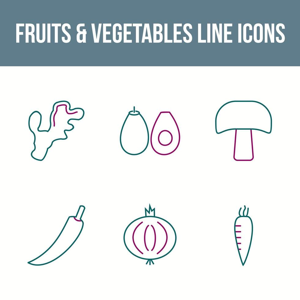einzigartiger Obst- und Gemüsevektor-Icon-Set vektor