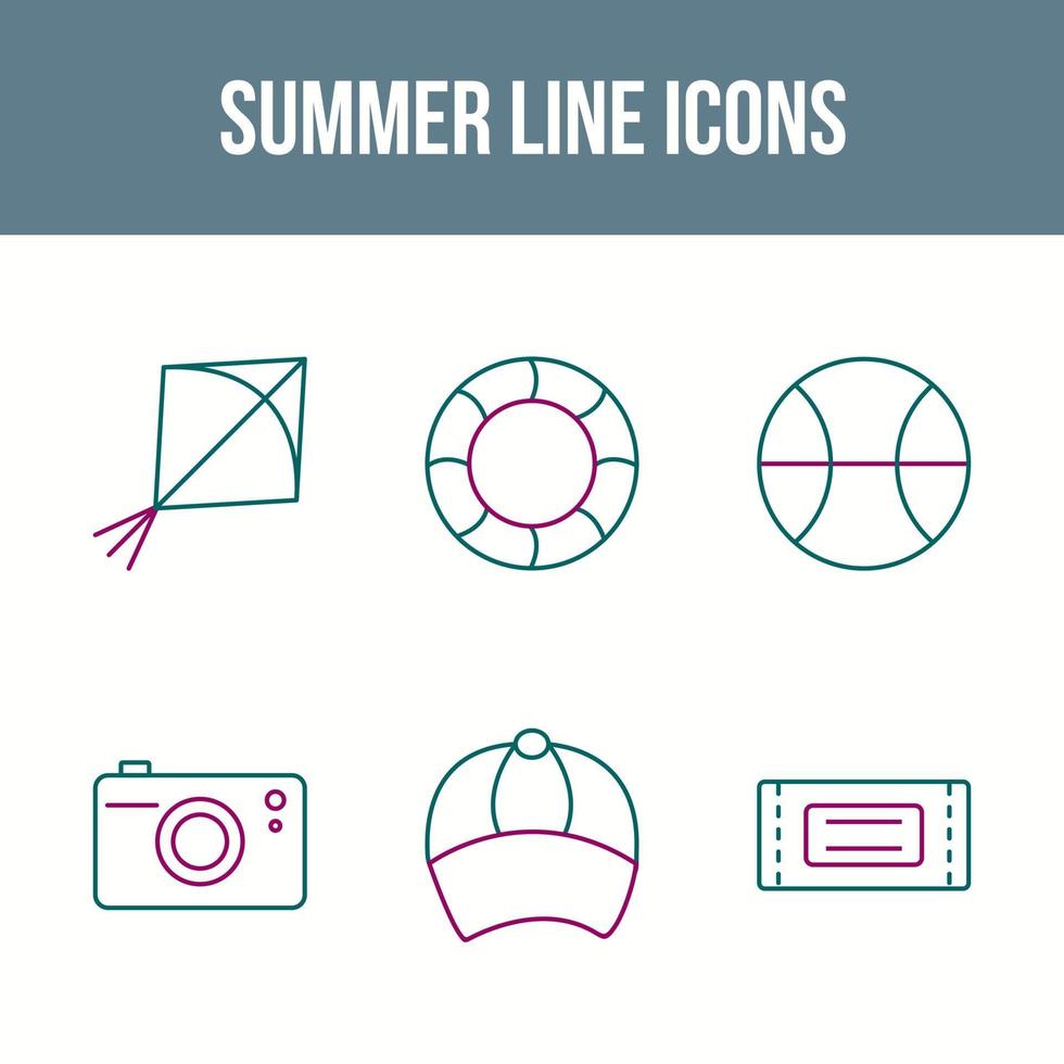 einzigartiger Sommer-Linien-Vektor-Icon-Set vektor