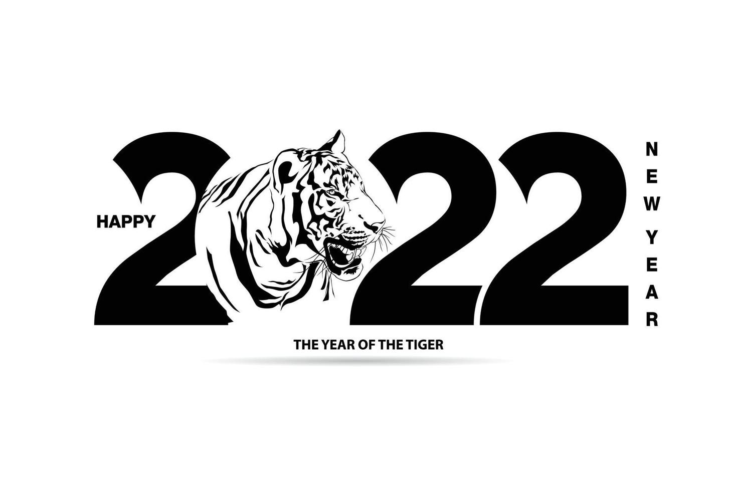 gott nytt år 2022 år tiger svartvit linje ritning. vektor