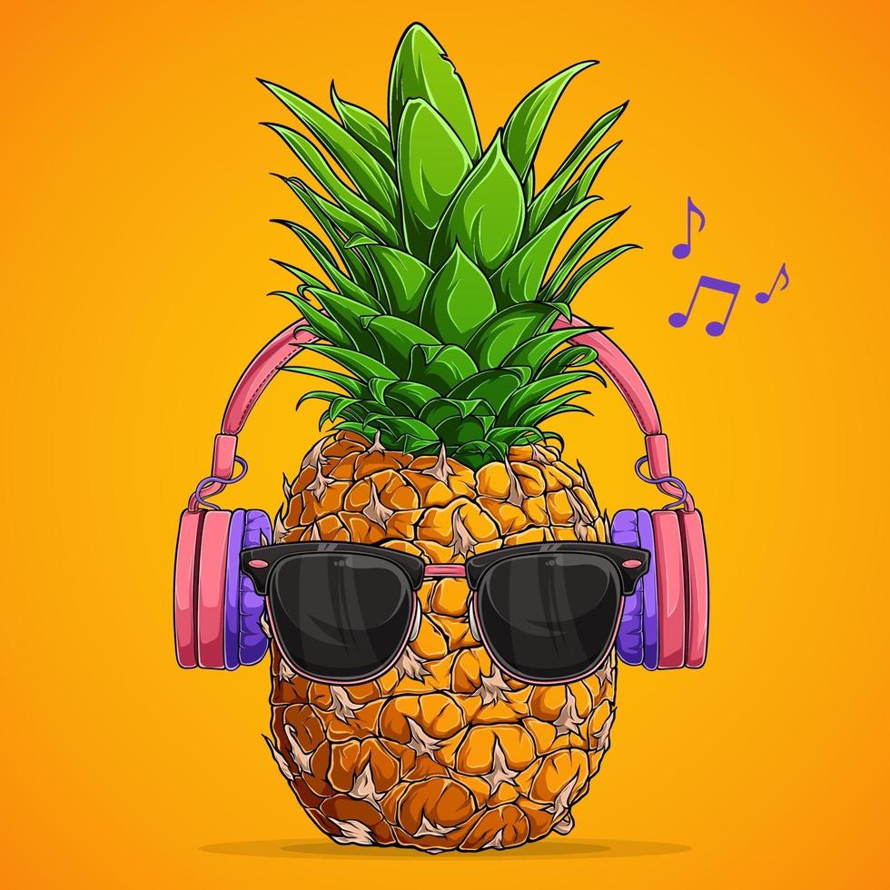 mode ananas med solglasögon och hörlurar lyssnar på musik vektor