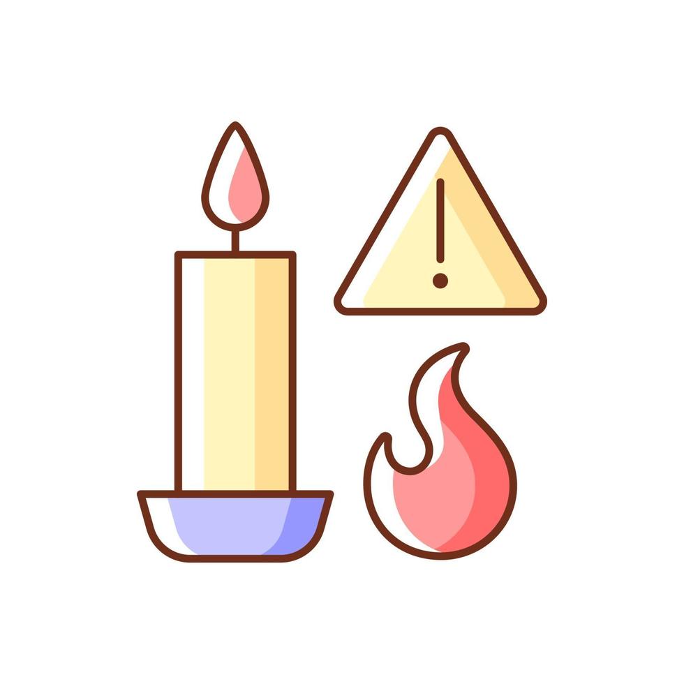Brandgefahr durch Kerzen RGB-Farbsymbol für manuelle Etiketten vektor