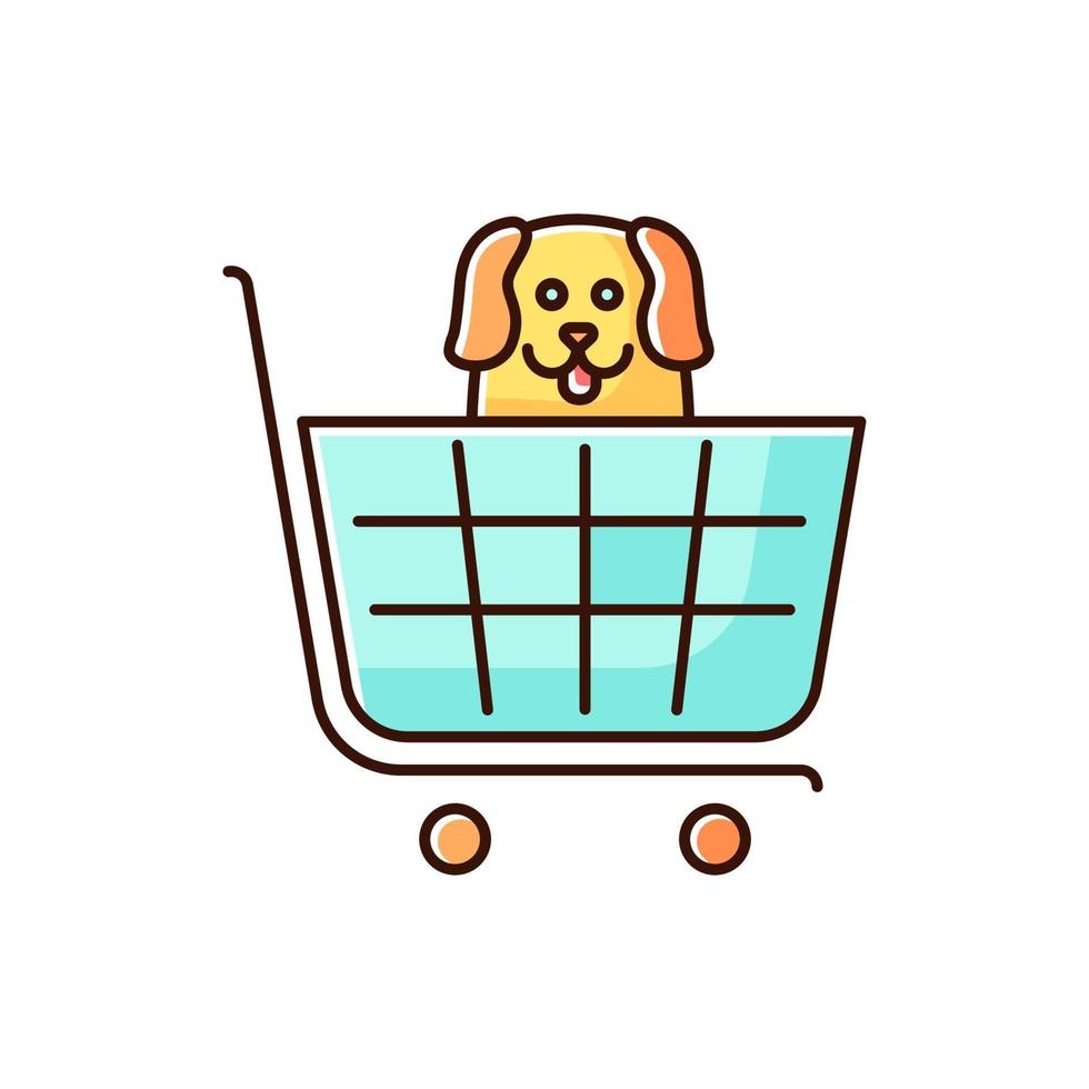Hunde erlaubt Supermarkt, Zoohandlung gelbes und blaues RGB-Farbsymbol vektor