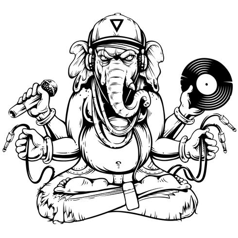 Ganesha med musikaliska attribut Vector