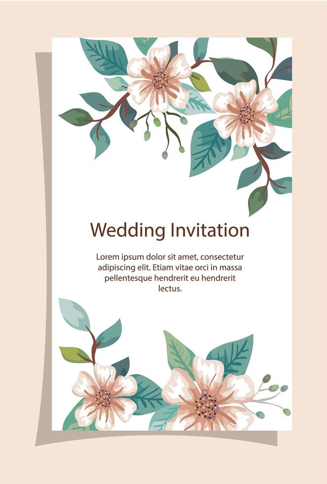 Hochzeitseinladungskarte mit Blumendekoration vektor