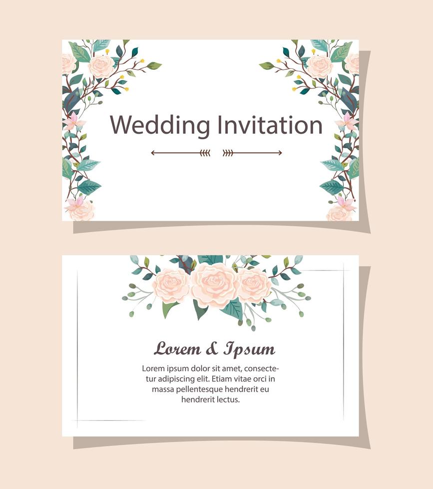 Set Hochzeitseinladungskarten mit Blumendekoration vektor