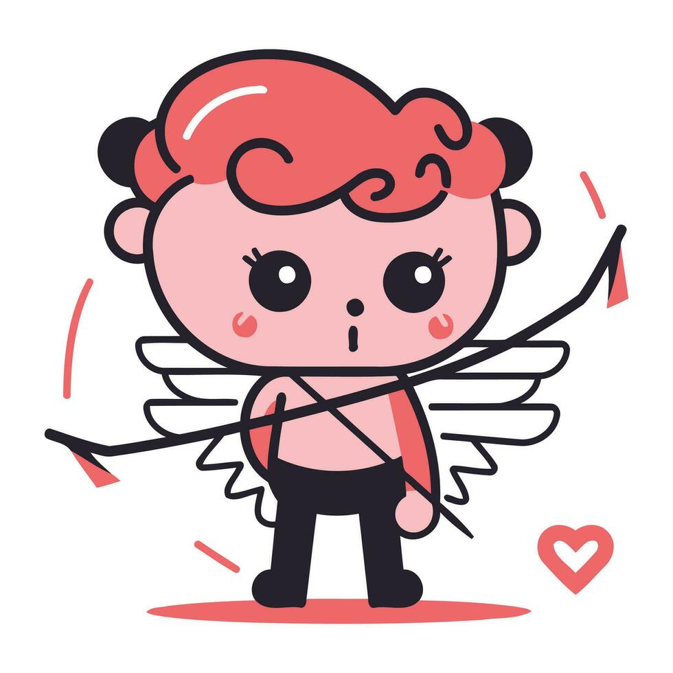 cupid med rosett och pil. vektor illustration i tecknad serie stil.