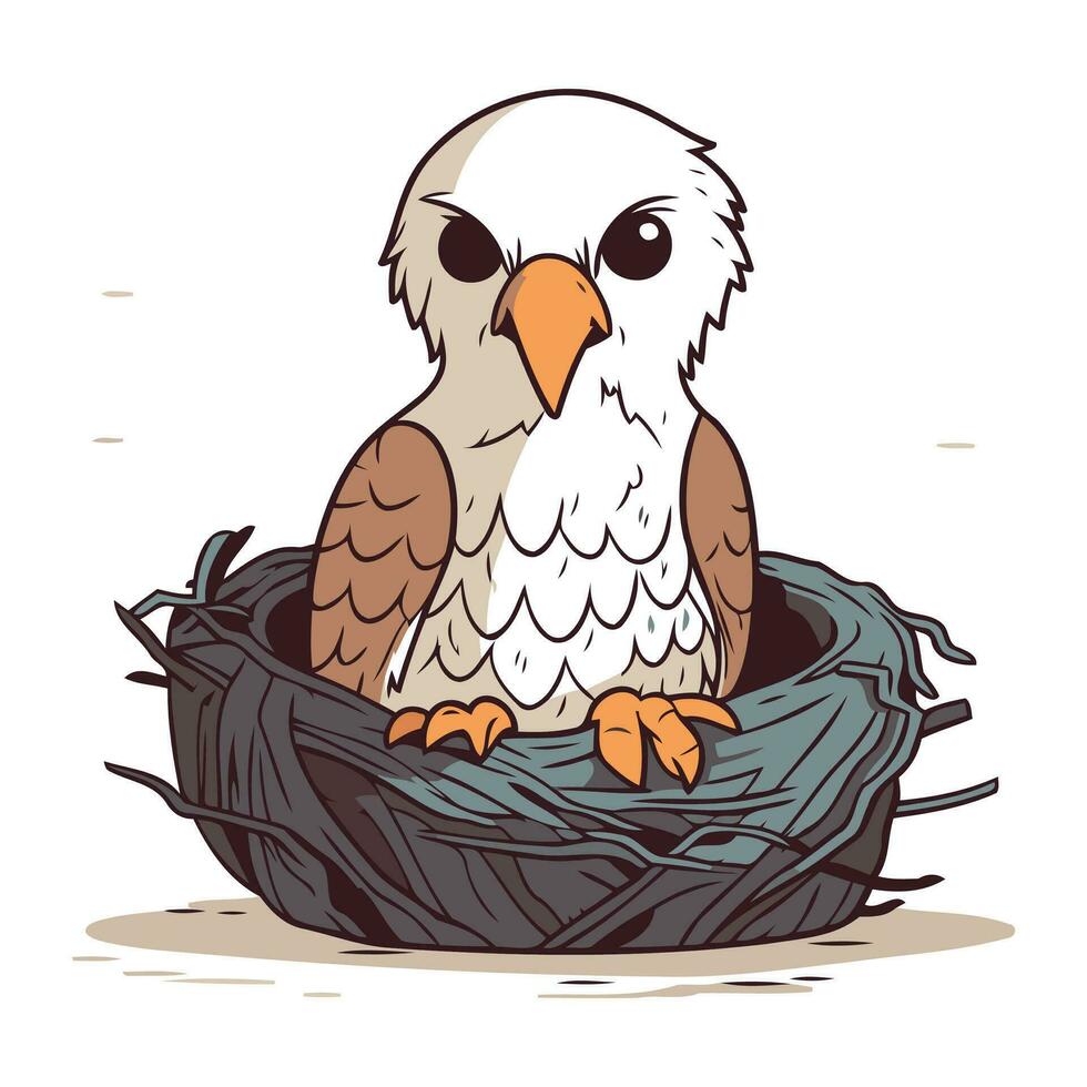 Illustration von ein Adler Sitzung im ein Nest auf ein Weiß Hintergrund vektor