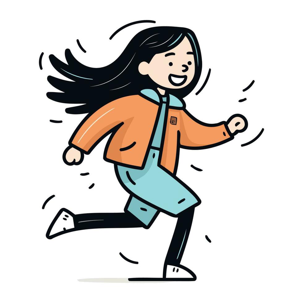 tecknad serie vektor illustration av en flicka i en värma jacka löpning.