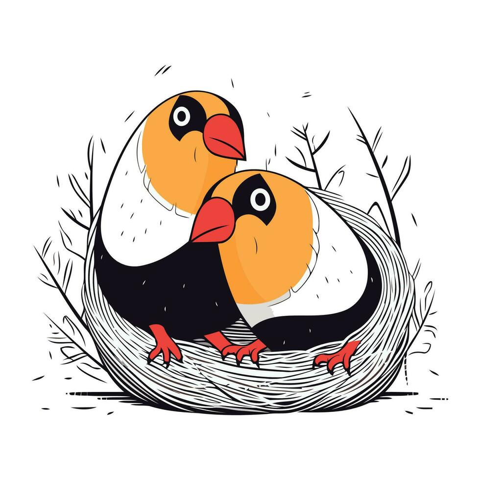 süß Vögel im das Nest. Vektor Illustration auf Weiß Hintergrund.