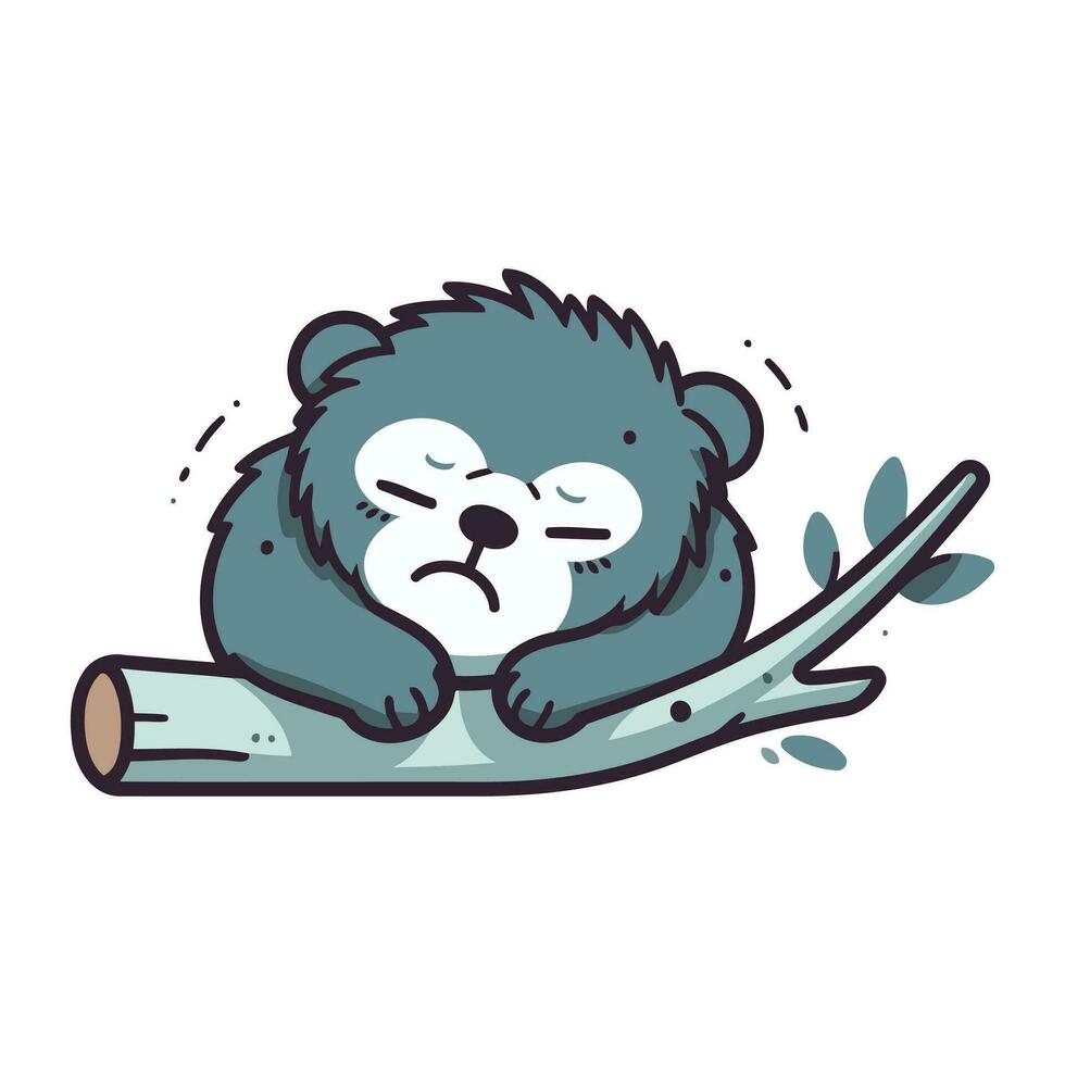süß Karikatur Bär Schlafen auf ein Baum Ast. Vektor Illustration.