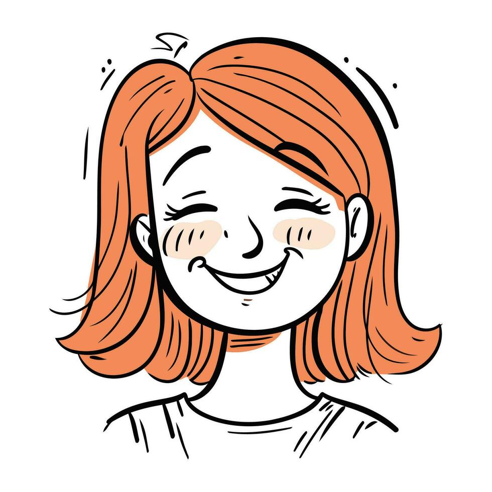leende röd håriga flicka med stängd ögon. vektor illustration.