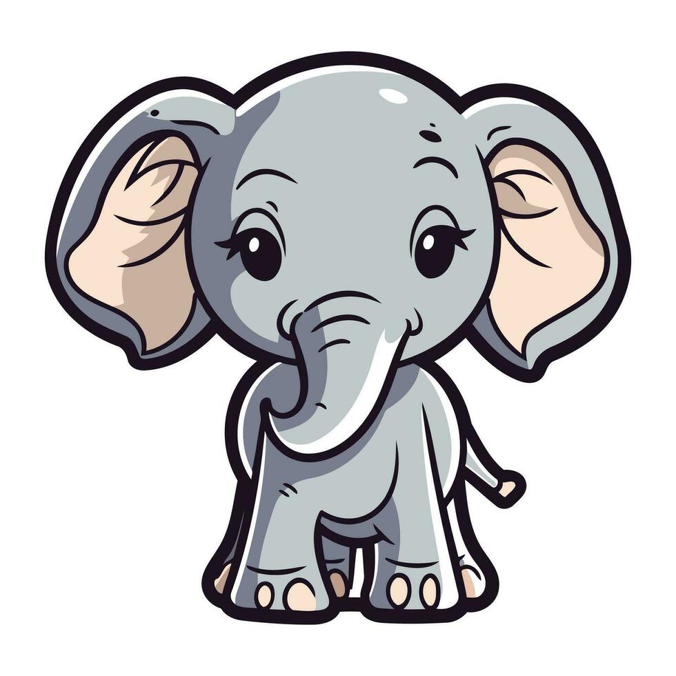 Vektor Illustration von Karikatur süß Baby Elefant isoliert auf Weiß Hintergrund. Design Element zum Poster. Karte. t Shirt.