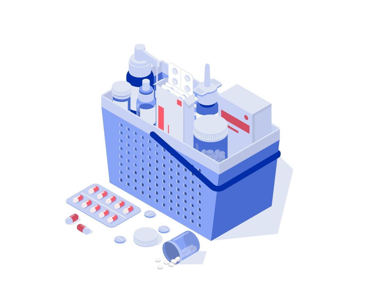 konceptet med ett onlineapotek-3. isometrisk vektorillustration. vektor