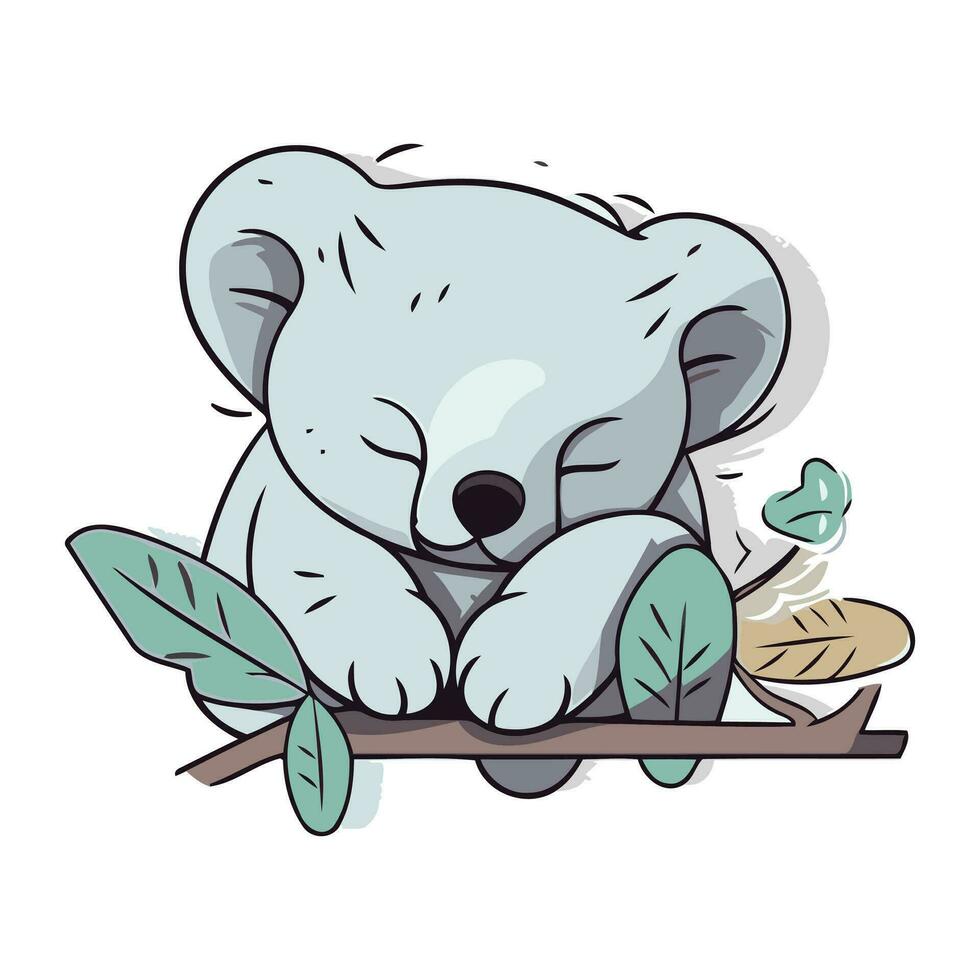 söt koala sovande på en gren. vektor tecknad serie illustration.