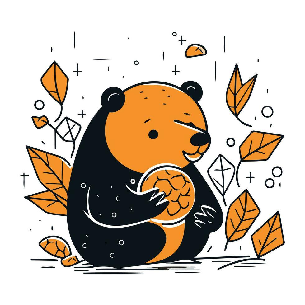 Hand gezeichnet Vektor abstrakt Lager Grafik Illustration mit süß Panda Bär und Herbst Blätter isoliert auf Weiß Hintergrund