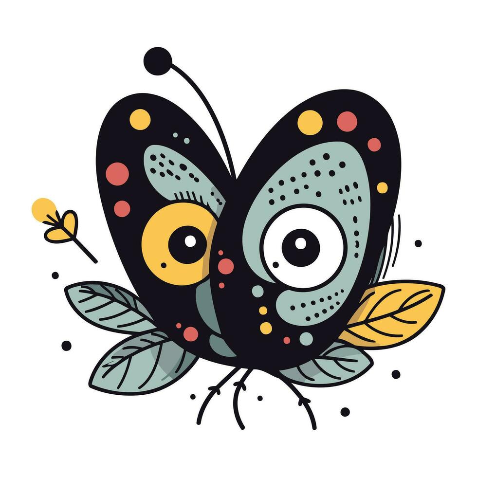 Schmetterling mit Blumen. Vektor Illustration im Gekritzel Stil.