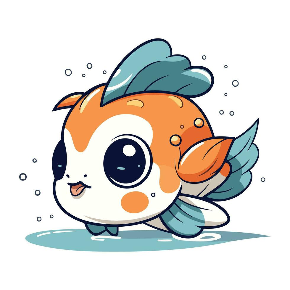 süß kawaii Goldfisch Karikatur Charakter. Vektor Illustration.