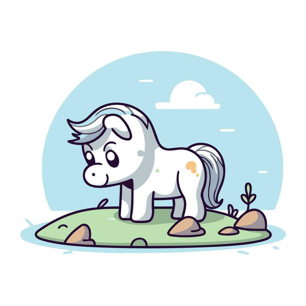 süß Karikatur Pony Stehen auf das Gras. Vektor Illustration im Karikatur Stil.