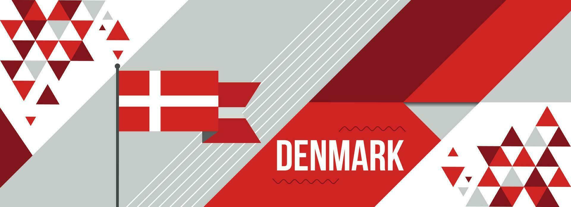 Dänemark National oder Unabhängigkeit Tag Banner Design zum Land Feier. Flagge von Dänemark mit modern retro Design und abstrakt geometrisch Symbole. Vektor Illustration.