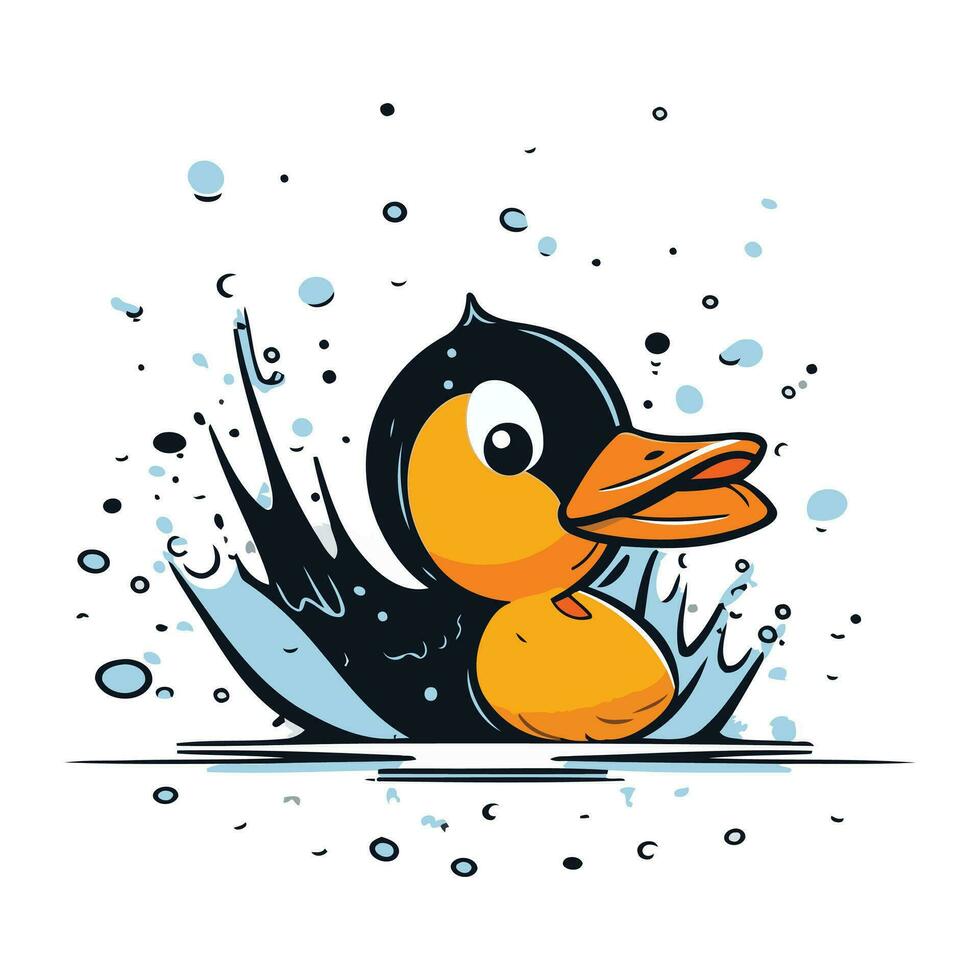 süß Karikatur Pinguin mit Wasser Tropfen. Vektor Illustration isoliert auf Weiß Hintergrund.