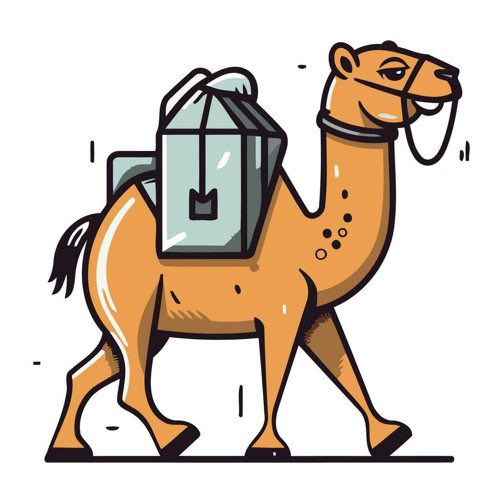 kamel med en ryggsäck. vektor illustration i en platt stil.